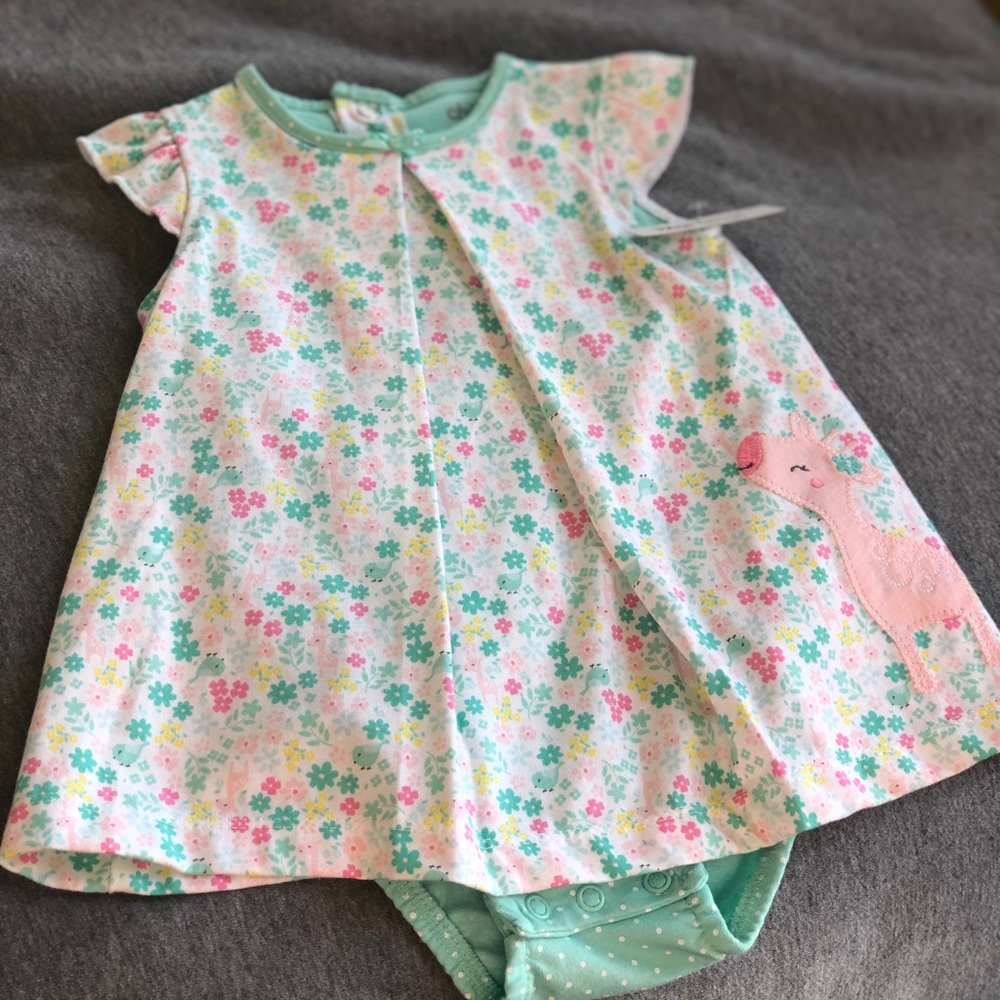 12 month girl onesie dress with adorable giraffe